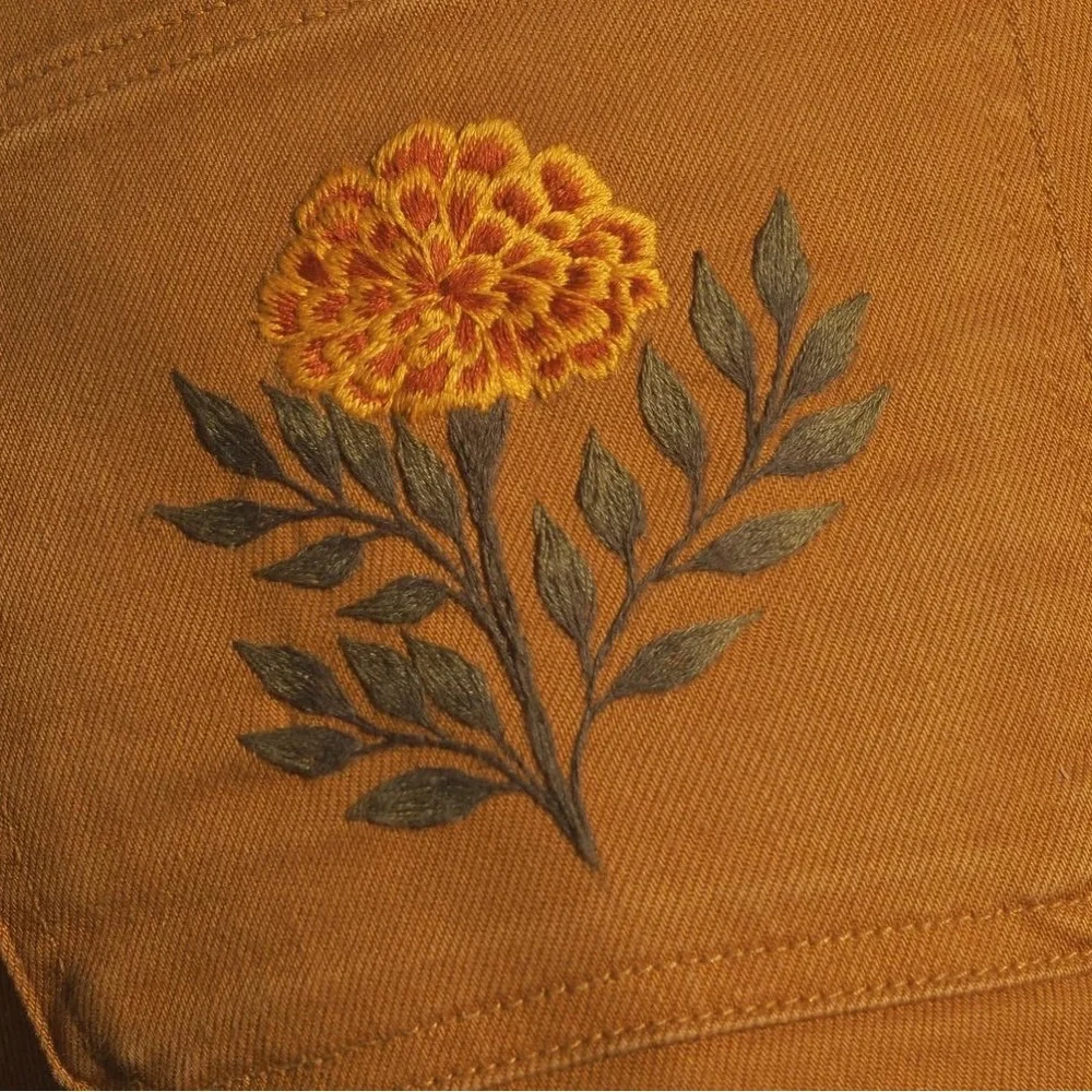 SOLD | Embroidered Everlane Slim Leg Crop | Size 00 | Brass/Mustard Brown - Picture 2 of 9